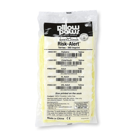 Slipper Socks Pillow Paws® Risk Alert® Terries™ Unisex Adult X-Large All Around Tread Single Patient Use Yellow - BeHope