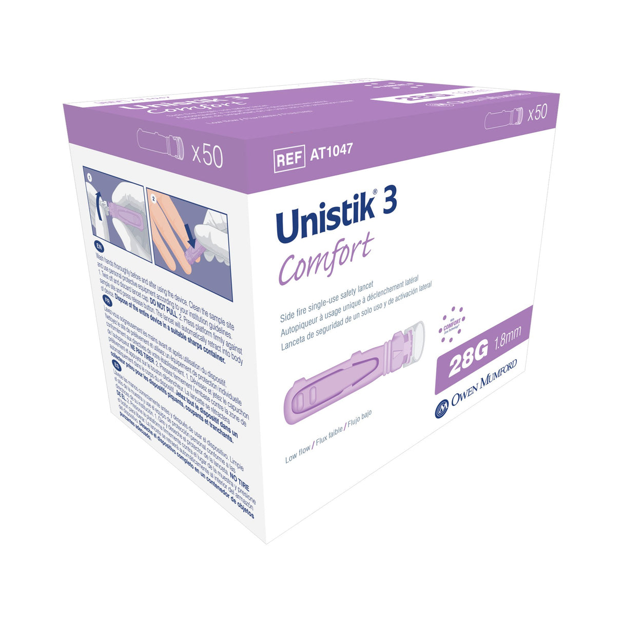 Safety Lancet Unistik 3 28 Gauge Visual Lockout Push Button Activation Finger - BeHope