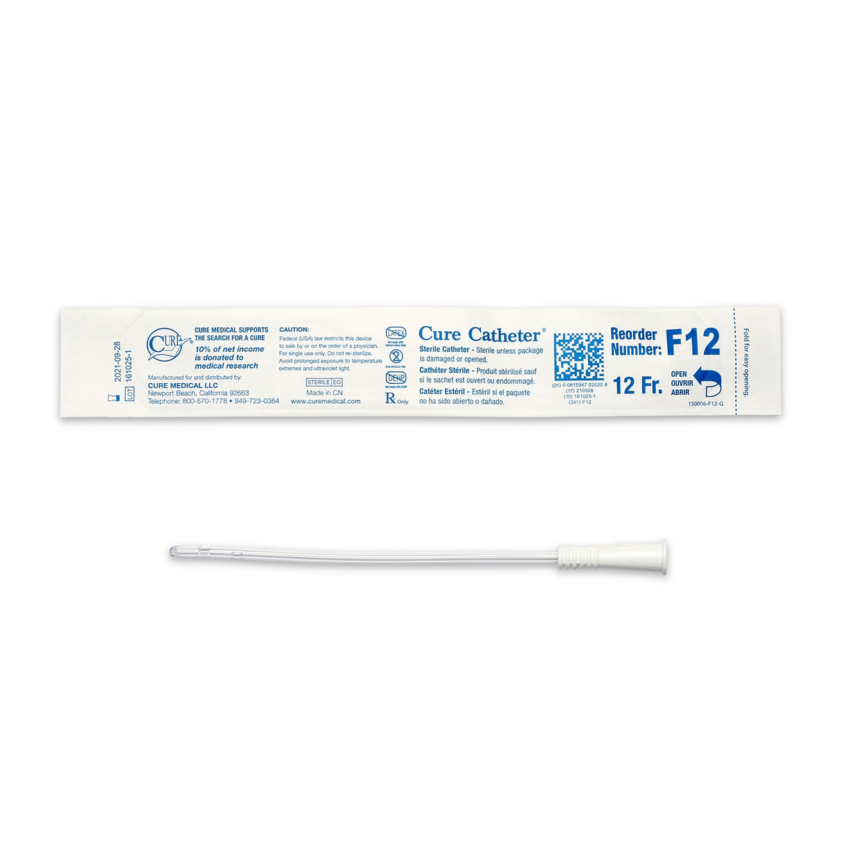 Urethral Catheter Cure Catheter® Straight Tip Uncoated PVC 12 Fr. 6 Inch - BeHope