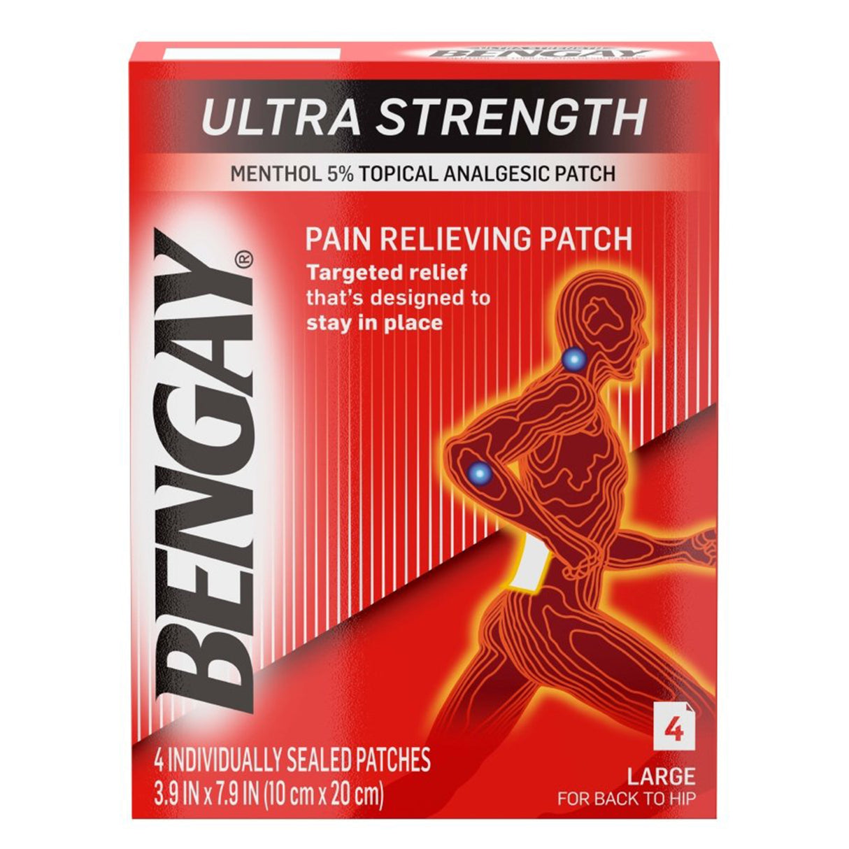 Topical Pain Relief Bengay® Ultra Strength 5% Strength Menthol Patch 4 per Box - BeHope