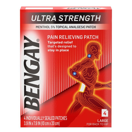 Topical Pain Relief Bengay® Ultra Strength 5% Strength Menthol Patch 4 per Box - BeHope