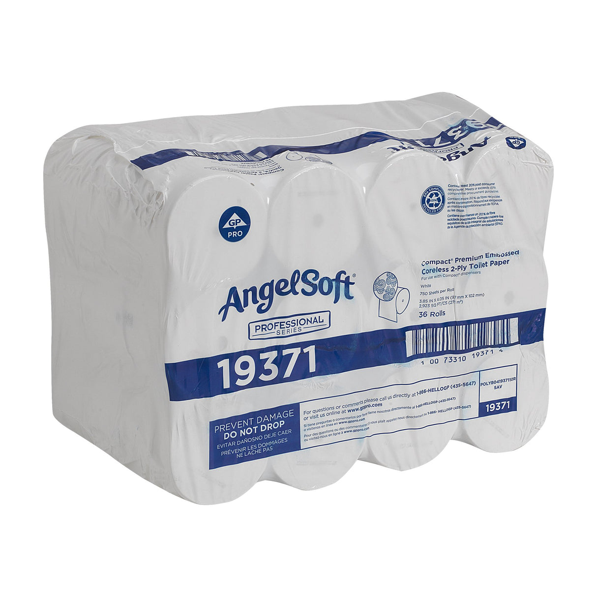 Toilet Tissue Angel Soft Professional Series® Compact White 2-Ply Standard Size Coreless Roll 750 Sheets 3-4/5 X 4-1/20 Inch - BeHope