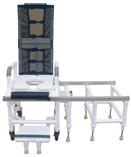 Chaise de douche Tilt-N-Space en PVC et banc de transfert avec harnais de sécurité