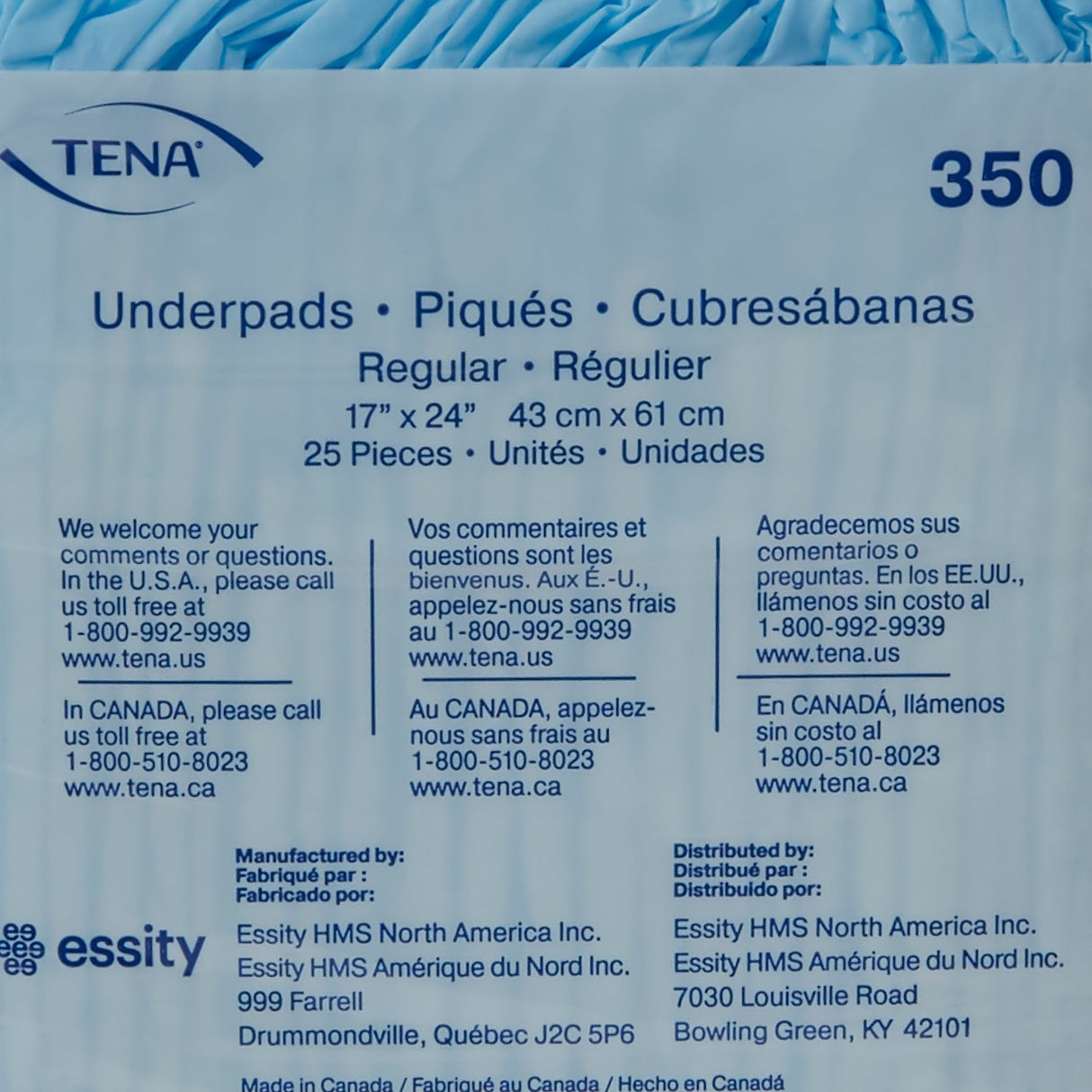 Disposable Underpad TENA® Regular 17 X 24 Inch Fluff Light Absorbency - BeHope