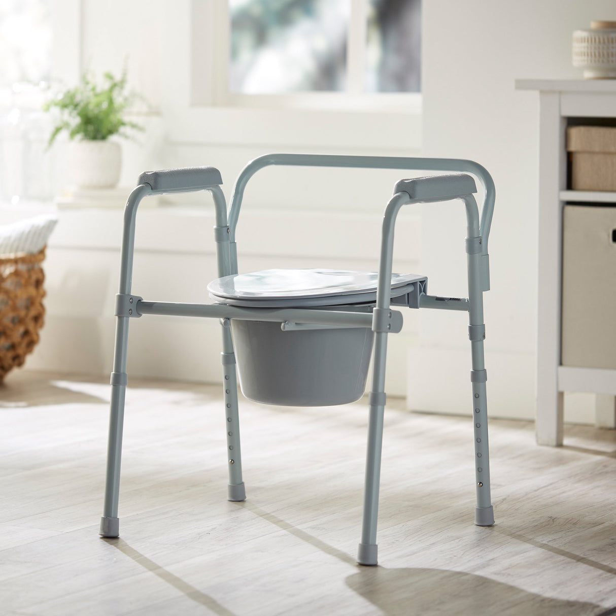 3-in-1 Commode Chair McKesson Fixed Arms Steel Frame Back Bar 13-1/2 Inch Seat Width 350 lbs. Weight Capacity - BeHope