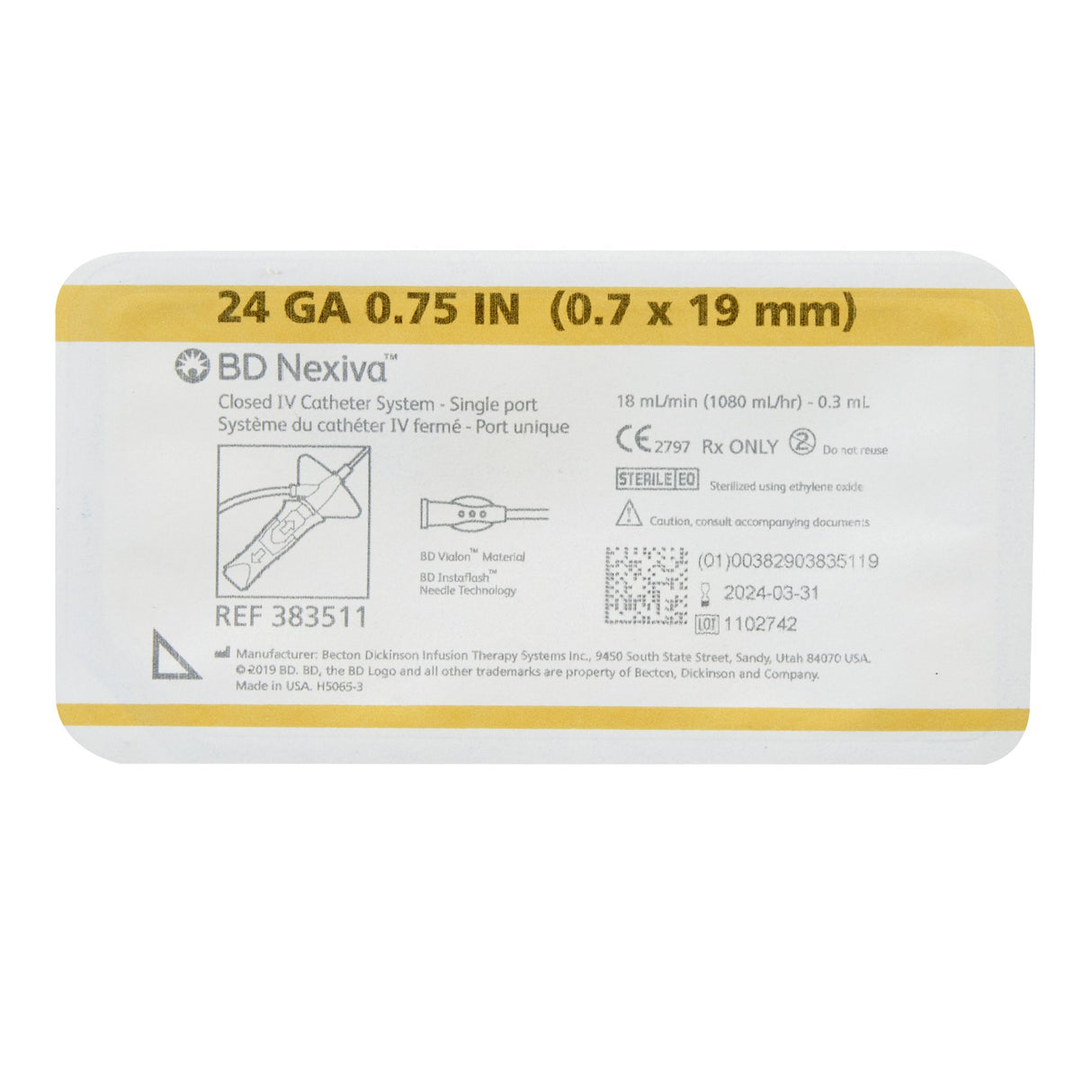 Closed IV Catheter Nexiva™ Vialon Biomaterial Winged Hub Blood Control - BeHope