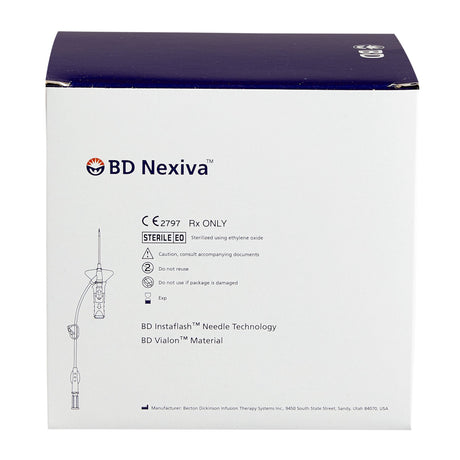 Closed IV Catheter Nexiva™ 24 Gauge 3/4 Inch Vialon Biomaterial Winged Hub Blood Control - BeHope
