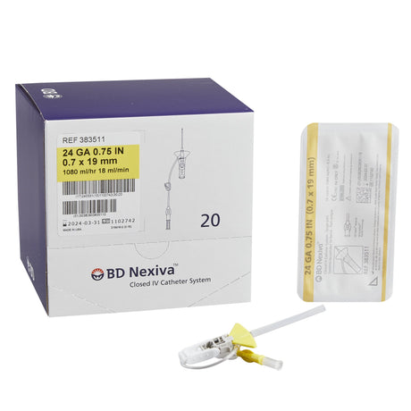 Closed IV Catheter Nexiva™ 24 Gauge 3/4 Inch Vialon Biomaterial Winged Hub Blood Control - BeHope