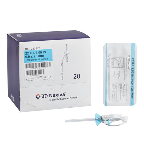 Closed IV Catheter Nexiva™ 22 Gauge 1 Inch Vialon Biomaterial Winged Hub Blood Control - BeHope