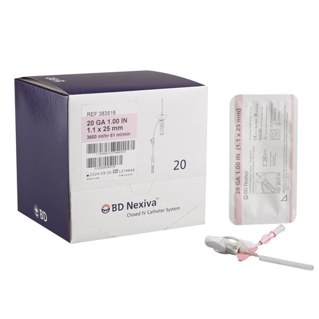 Closed IV Catheter Nexiva™ 20 Gauge 1 Inch Vialon Biomaterial Winged Hub Blood Control - BeHope
