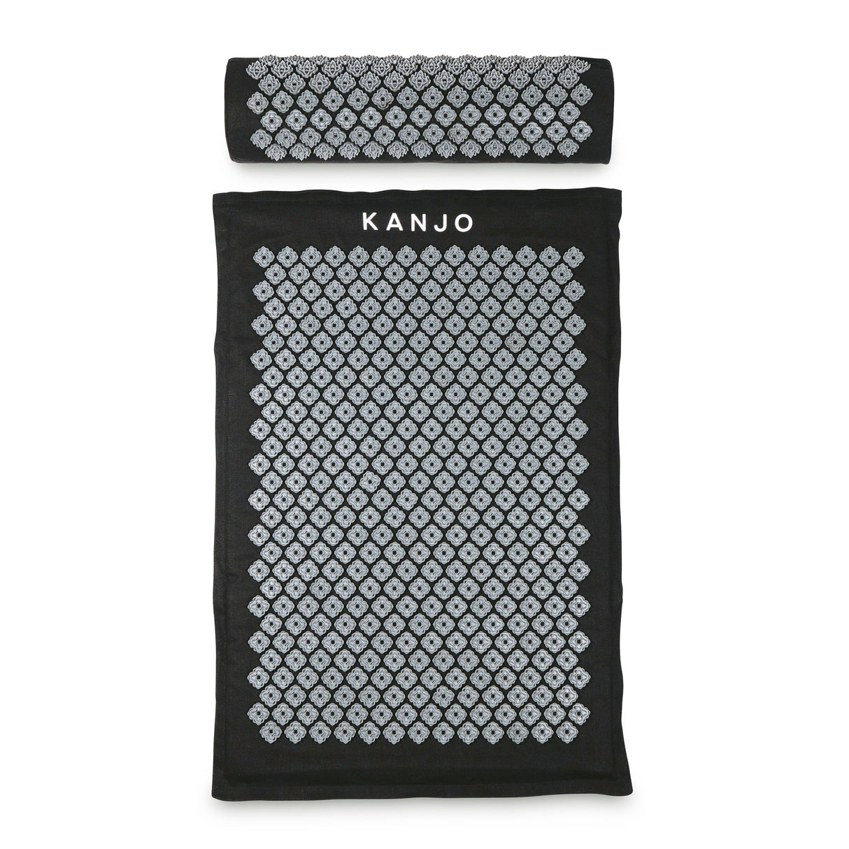 Kanjo Acupressure Mat Set Large Black / White Cotton-Linen Fabric / Memory Foam / Plastic Mat: 24 X 34 Inch / Pillow: 6 X 22 Inch - BeHope