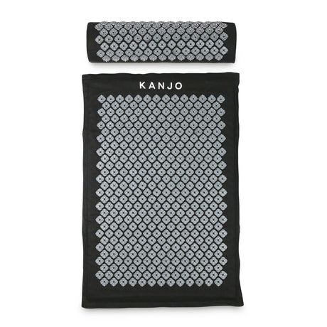 Kanjo Acupressure Mat Set Large Black / White Cotton-Linen Fabric / Memory Foam / Plastic Mat: 24 X 34 Inch / Pillow: 6 X 22 Inch - BeHope