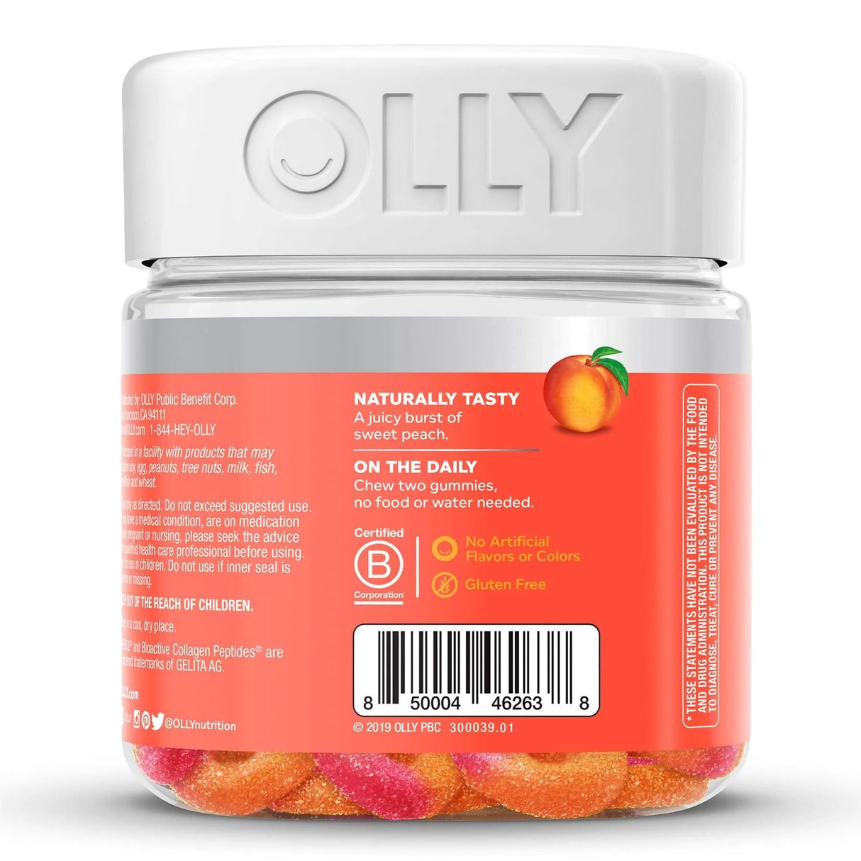 Dietary Supplement OLLY® Collagen Rings Collagen Peptides 2,500 mg Strength Gummy 30 per Bottle Peach Flavor - BeHope