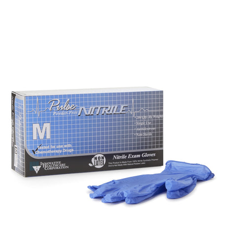 Exam Glove Pulse® Nitrile Medium NonSterile Nitrile Standard Cuff Length Textured Fingertips Aqua Blue Chemo Tested / Fentanyl Tested - BeHope