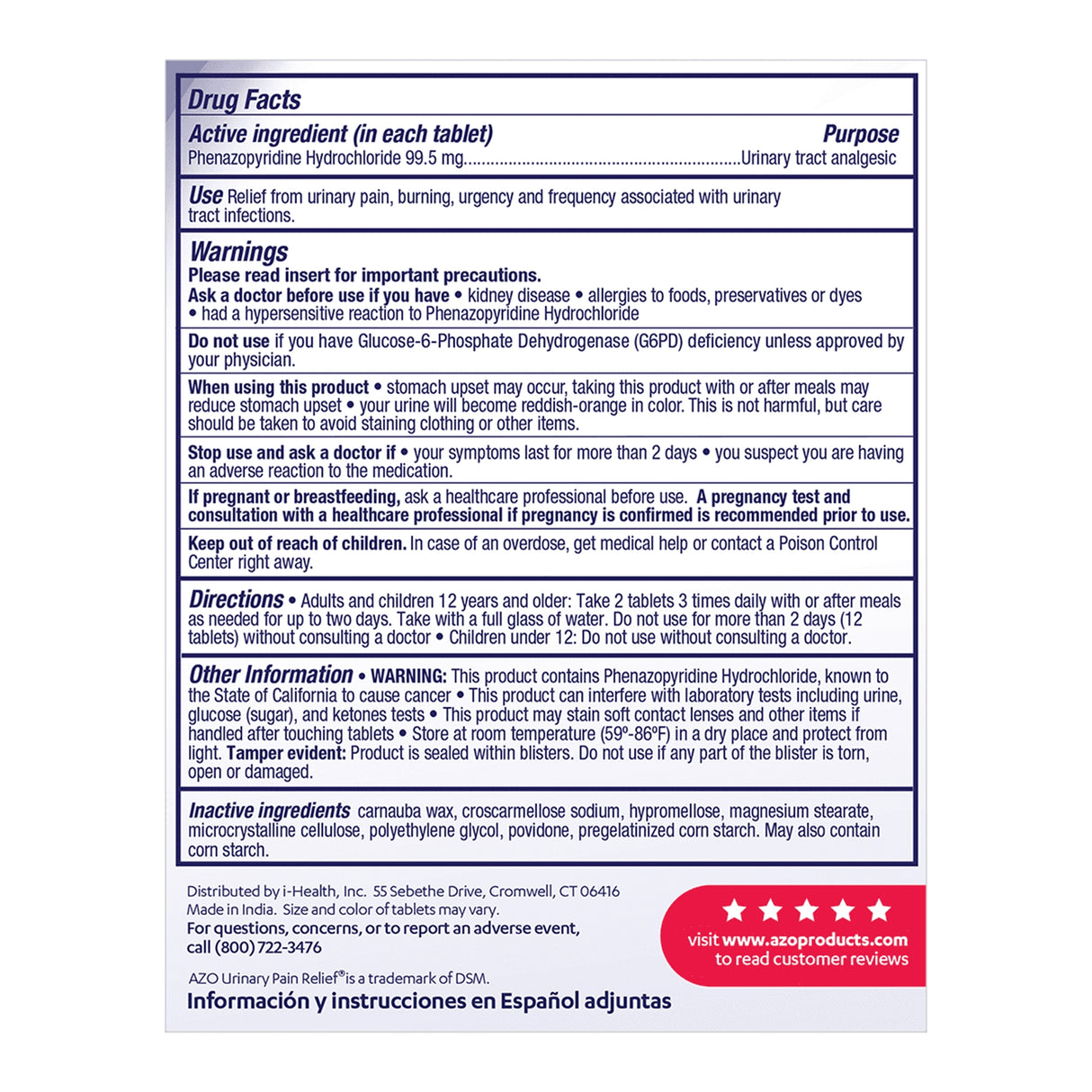 Urinary Pain Relief AZO® 95 mg Strength Phenazopyridine HCL Tablet 30 per Bottle - BeHope