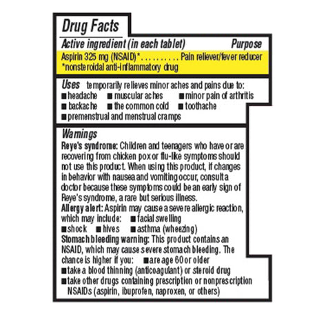 Pain Relief Geri-Care® 325 mg Strength Aspirin Tablet 100 per Bottle - BeHope