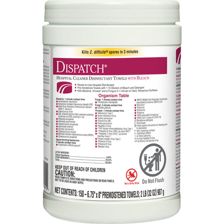 Surface Disinfectant Cleaner Dispatch® with Bleach Premoistened Manual Pull Wipe 150 Count Canister Fruity Floral Bleach Scent NonSterile - BeHope