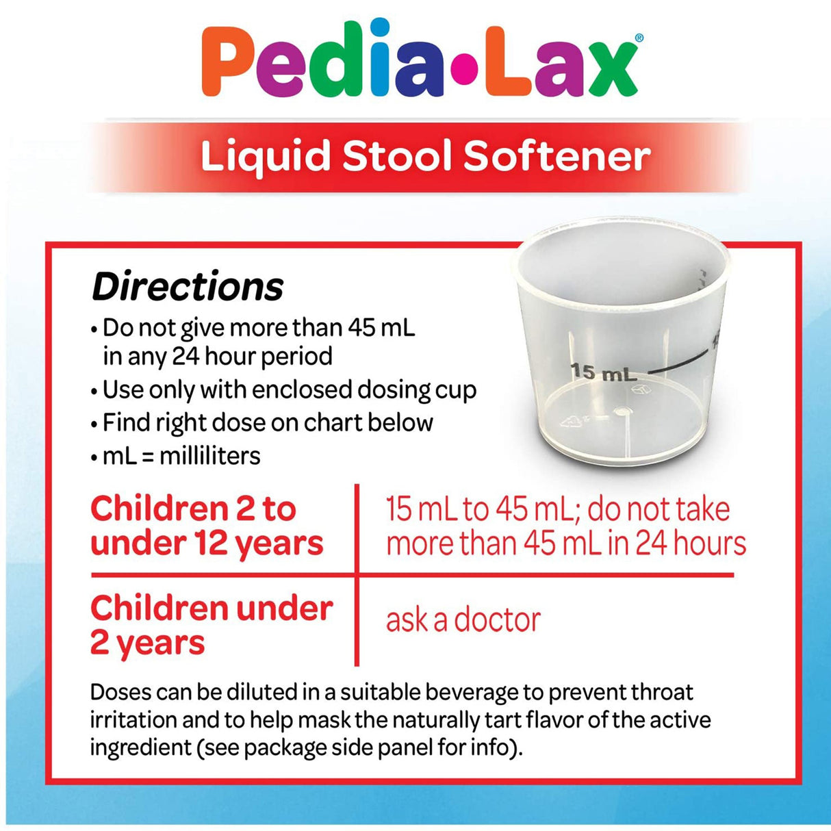Stool Softener Pedia-Lax® Fruit Punch Flavor Liquid 4 oz. 50 mg / 15 mL Strength Docusate Sodium - BeHope