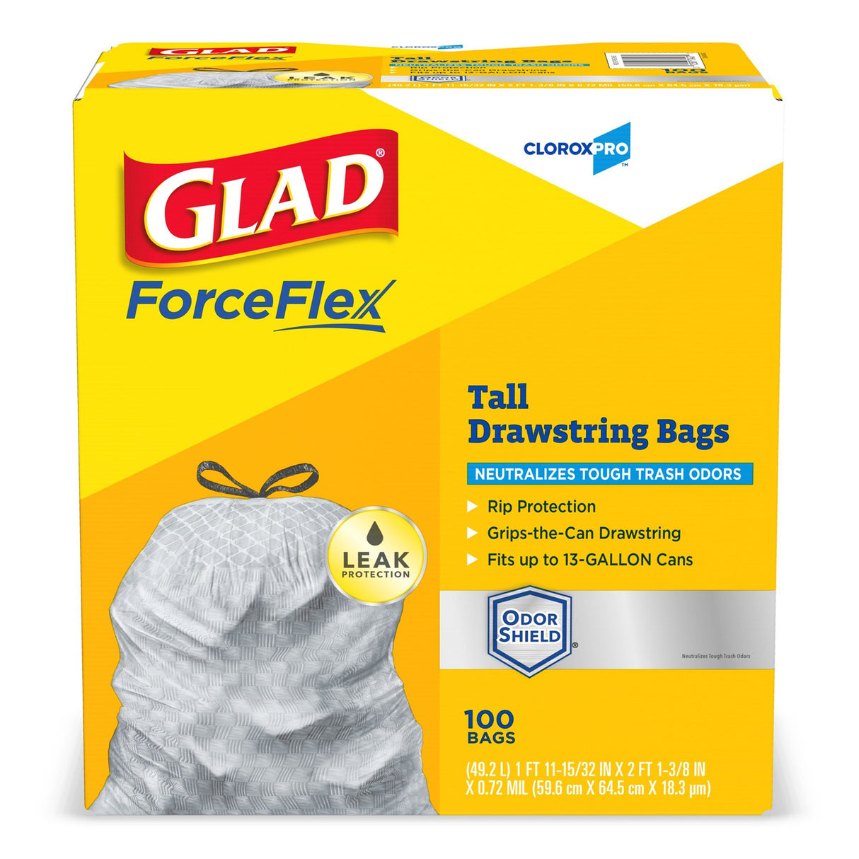 Trash Bag CloroxPro® Glad® ForceFlex Tall Kitchen 13 gal. 0.95 mil 24 X 28 Inch Gray Tall Kitchen Flat Pack - BeHope