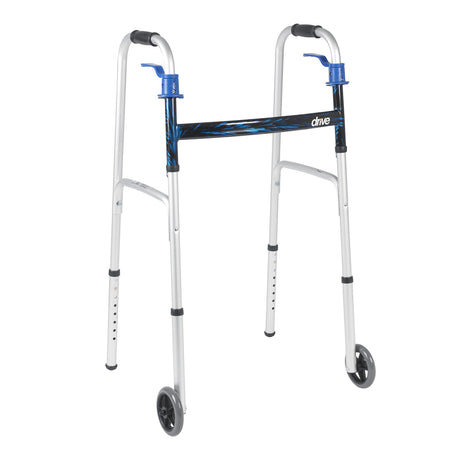 Dual Trigger Release Folding Walker with Wheels Adjustable Height drive™ Aluminum Frame 350 lbs. Weight Capacity 32 to 39 Inch Height - BeHope