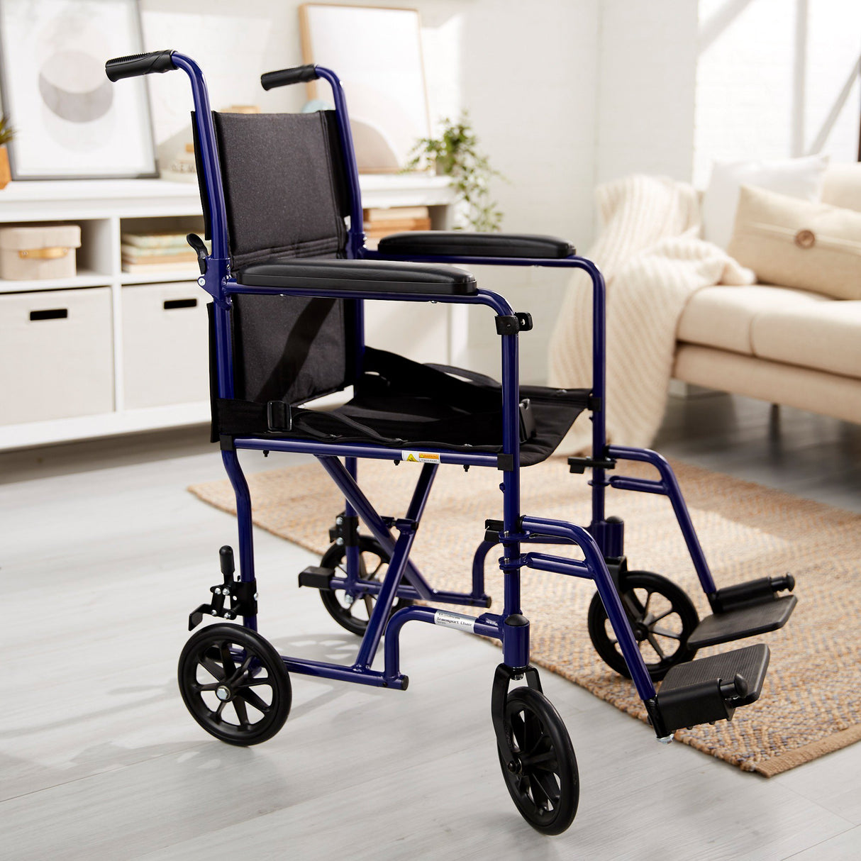 Transport Chair McKesson 19 Inch Seat Width Full Length Arm Swing-Away Footrest Aluminum Frame with Blue Finish - BeHope
