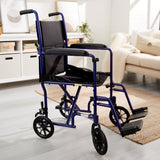 Transport Chair McKesson 19 Inch Seat Width Full Length Arm Swing-Away Footrest Aluminum Frame with Blue Finish - BeHope