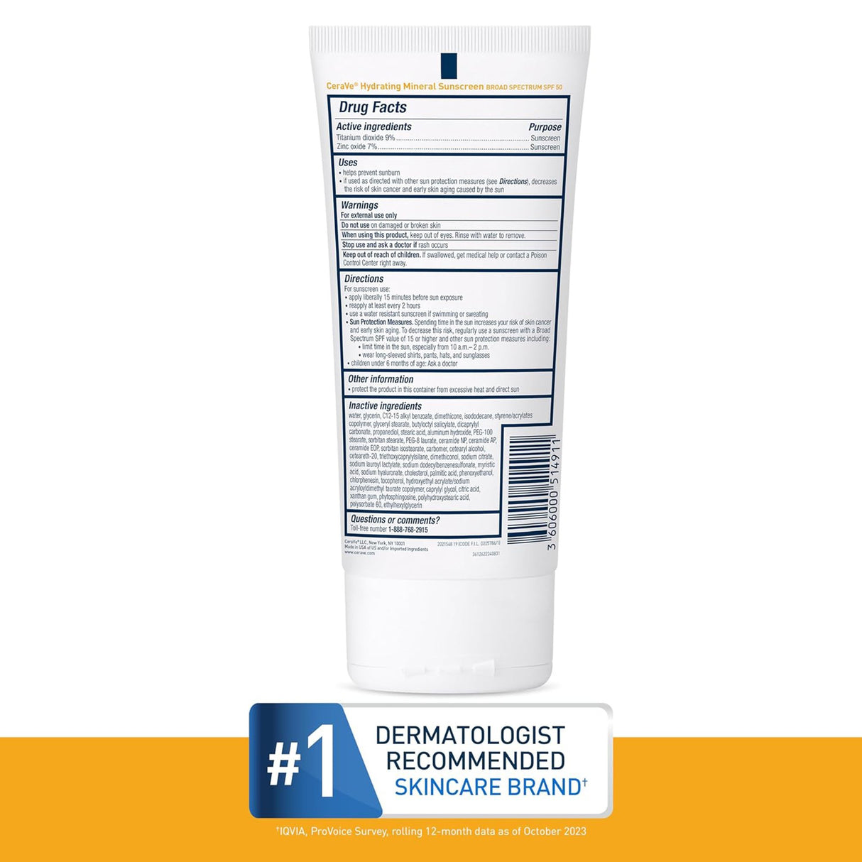 Sunscreen CeraVe® Hydrating Mineral Sunscreen SPF 50 Lotion 5 oz. Tube - BeHope