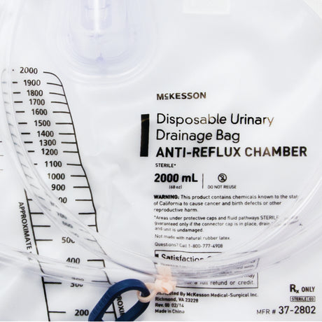 Urinary Drain Bag McKesson Anti-Reflux Valve Sterile 2,000 mL Vinyl - BeHope