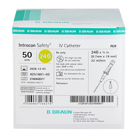 Peripheral Iv Catheter Introcan Safety® Polyurethane Non Blood Control Passive Safety Universal Bevel - BeHope