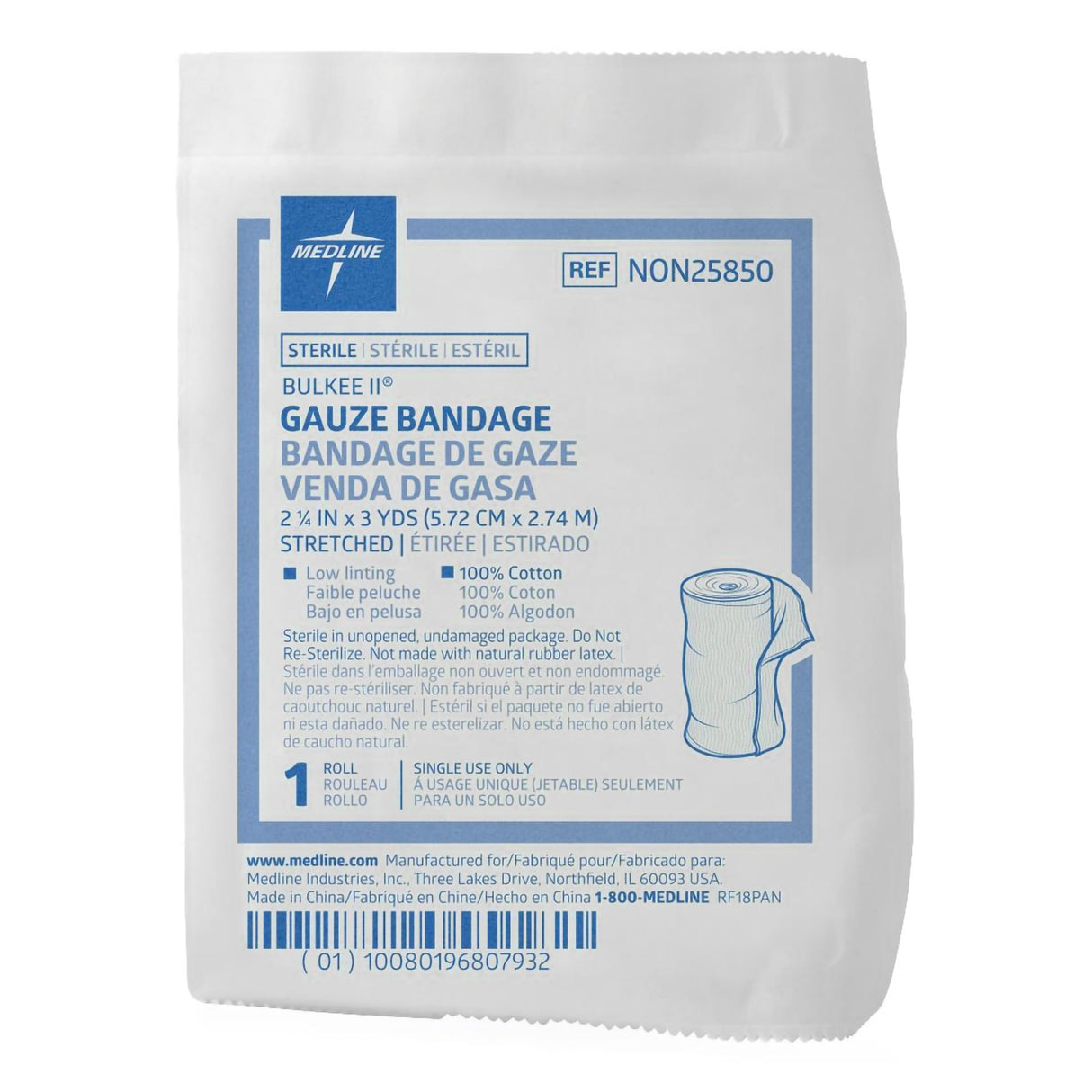 Fluff Bandage Roll Bulkee II® 2-1/4 Inch X 3 Yard 6-Ply Sterile 1 per Pack - BeHope