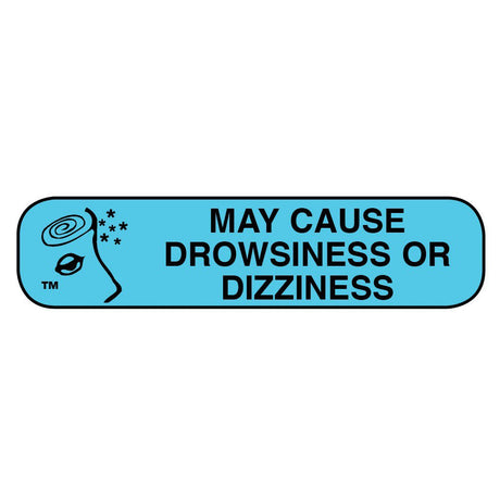 Pre-Printed Label Apothecary Products® Auxiliary Label Blue Paper MAY CAUSE DROWSINESS OR DIZZINESS Black Safety and Instructional 3/8 X 1-9/16 Inch - BeHope
