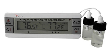 Digital Refrigerator / Freezer Thermometer with Alarm Cardinal Health Fahrenheit / Celsius -40 to +158F (-40 to +70C) 2 Bottle Probes Flip-out Stand / Wall Mount Battery Operated - BeHope