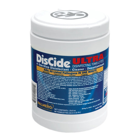 Surface Disinfectant Cleaner DisCide® Ultra Premoistened Quaternary Based Manual Pull Wipe 60 Count Canister Herbal Scent NonSterile