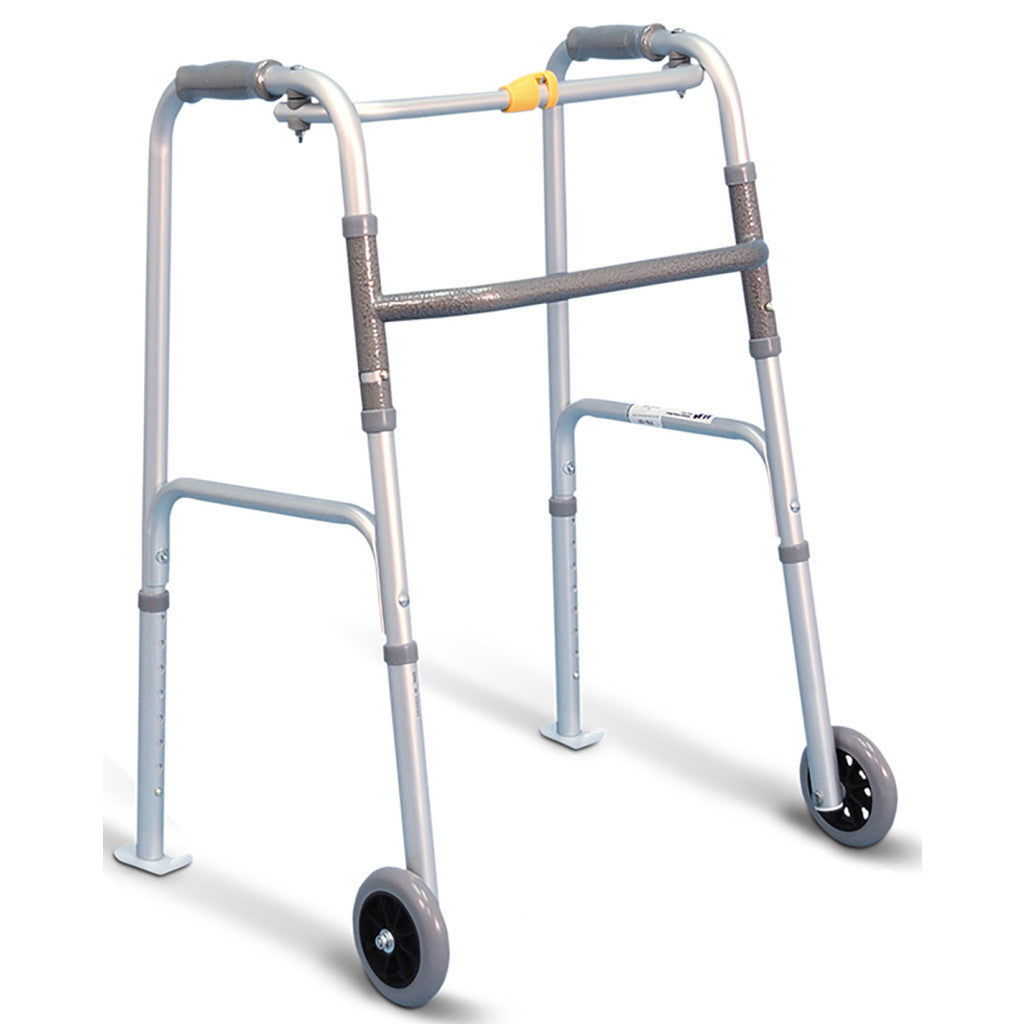 Airgo One Touch Button Folding Walker with 5" Wheels and Glide Skis -BeHope