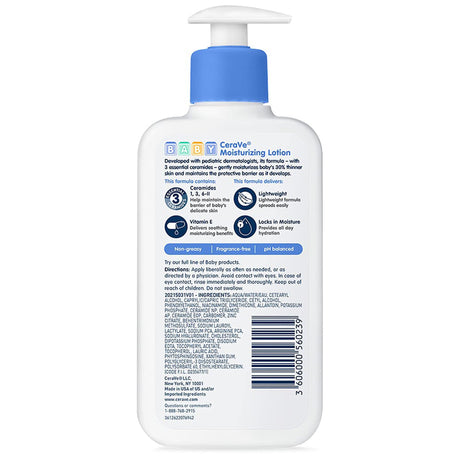 Baby Lotion CeraVe 8 oz. Pump Bottle Unscented Lotion