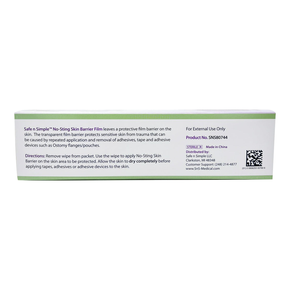 Skin Barrier Wipe Safe N Simple™ No-Sting 60% / 20% Strength Purified Water / Polyvinylpyrrolidone / Glycerin / Propylene Glycol Individual Packet Sterile - BeHope