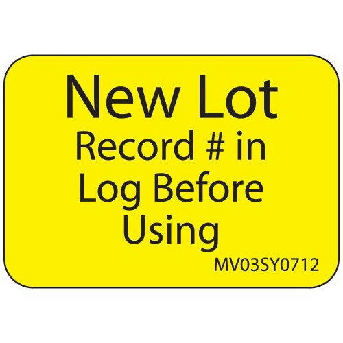 Pre-Printed Label MedVision® Auxiliary Label Yellow Paper New Lot Record # In Log Before Using Black Alert Label 1 X 1-7/16 Inch - BeHope