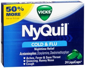 Cold and Cough Relief NyQuil® 325 mg - 15 mg - 6.25 mg Strength Gelcap 24 per Box - BeHope