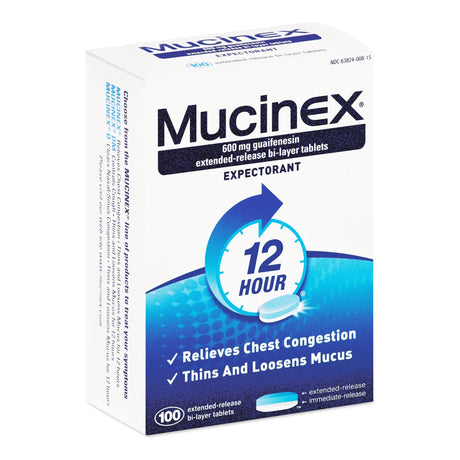 Cold and Cough Relief Mucinex® 600 mg Strength Extended Release Tablet 100 per Bottle - BeHope