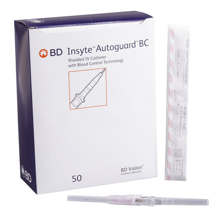 Peripheral IV Catheter Insyte™ Autoguard™ BC 20 Gauge 1.16 Inch BD Vialon Straight Hub Blood Control Push Button Safety - BeHope