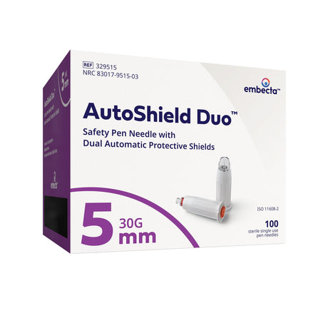 Safety Insulin Pen Needle AutoShield Duo™ 30 Gauge 5 mm Length Automatic Safety with Back-End Shield - BeHope