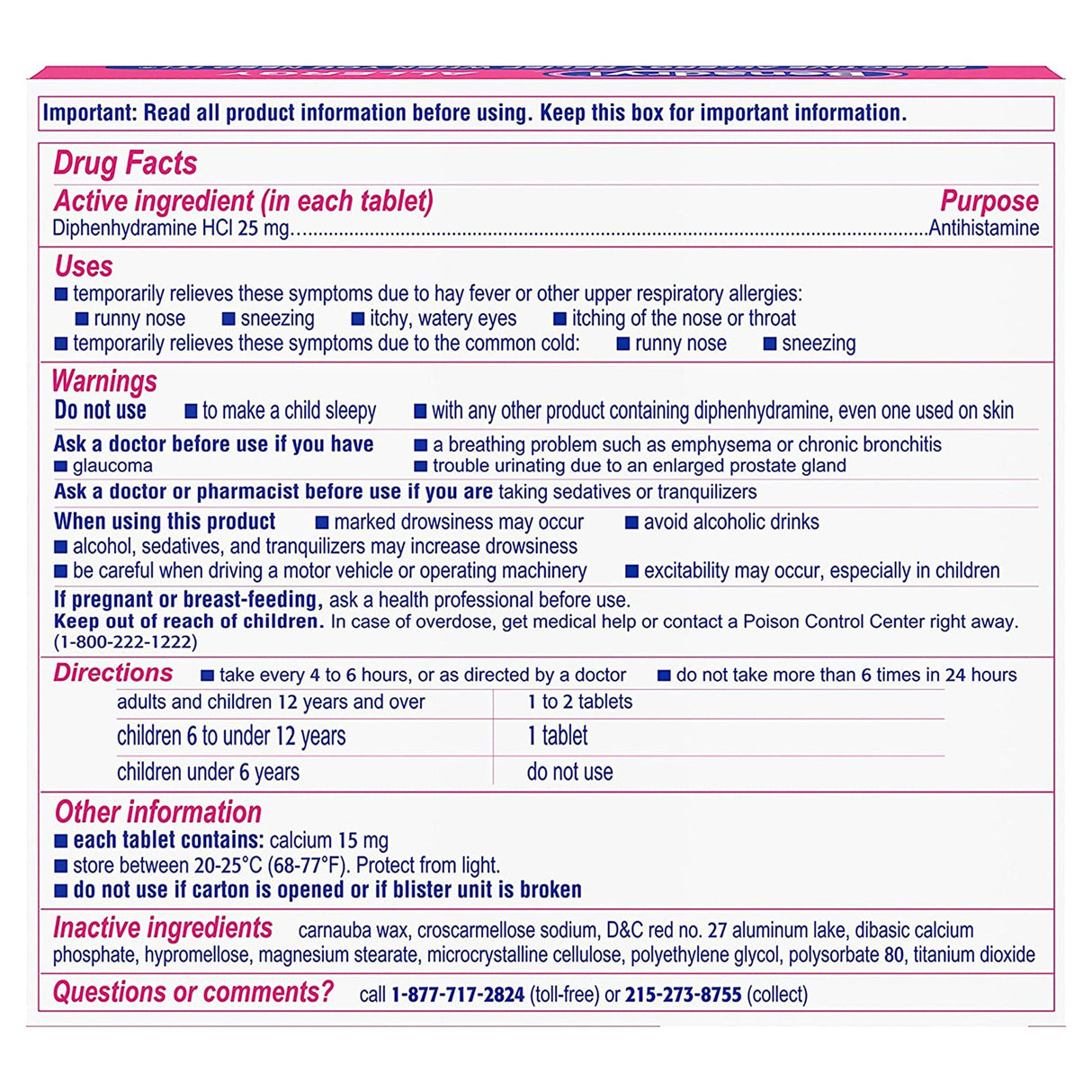 Allergy Relief Benadryl® 25 mg Strength Tablet 24 per Box - BeHope