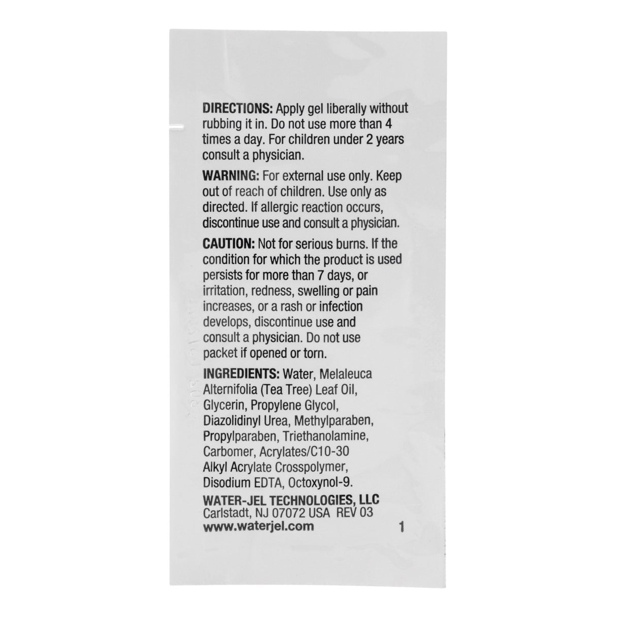 Burn Relief Tea Tree Oil / Glycerin Water Jel® Cool Jel Topical Gel 3.5 Gram Individual Packet - BeHope