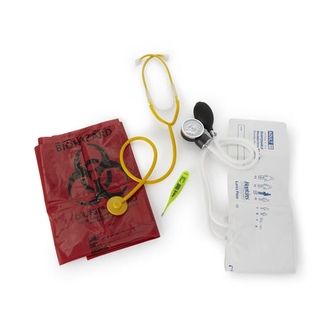 Single Patient Use MRSA Kit with thermometer Hopkins® 23 to 33 cm Adult Cuff Single Head Disposable Stethoscope Pocket Aneroid - BeHope