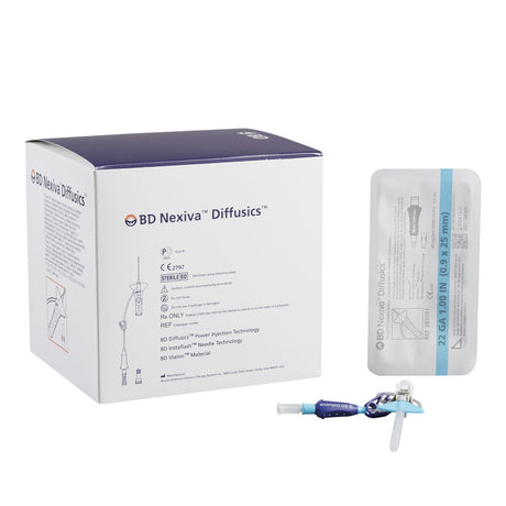 Closed IV Catheter Nexiva™ Diffusics™ 22 Gauge 1 Inch Vialon Biomaterial Winged Hub Blood Control Non-Safety - BeHope