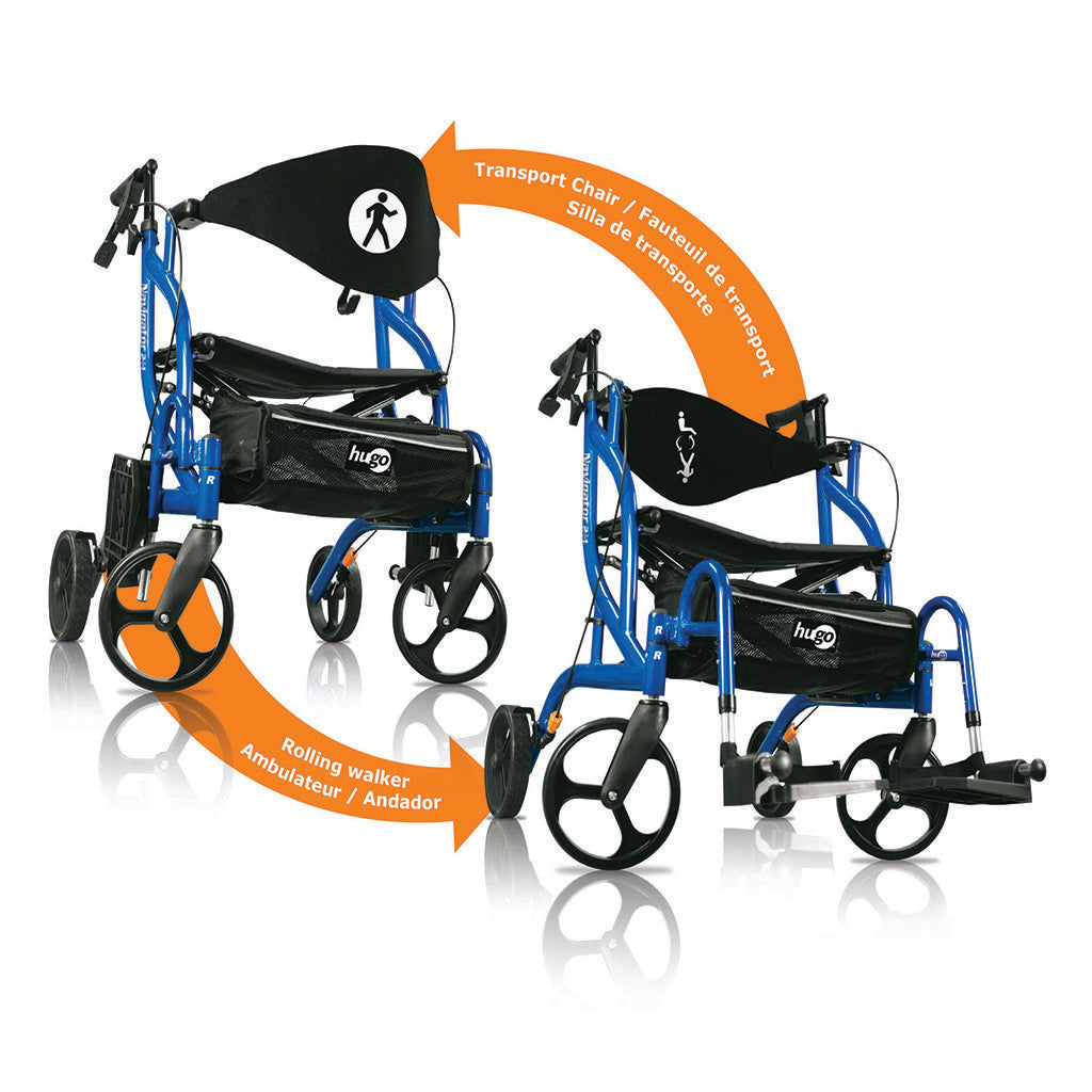 Hugo Navigator Side-Folding Rolling Walker & Transport Chair -BeHope