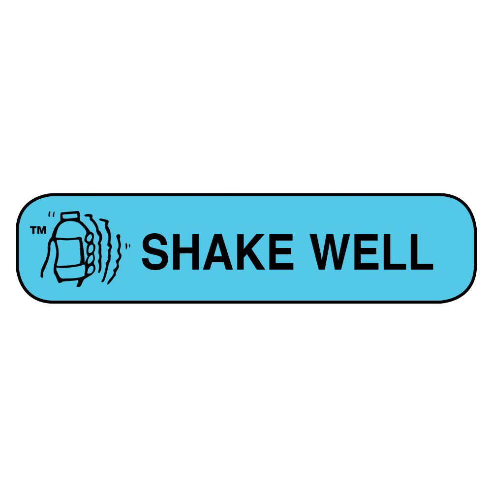 Pre-Printed Label Apothecary Products® Auxiliary Label Blue Paper SHAKE WELL Black Safety and Instructional 3/8 X 1-9/16 Inch - BeHope