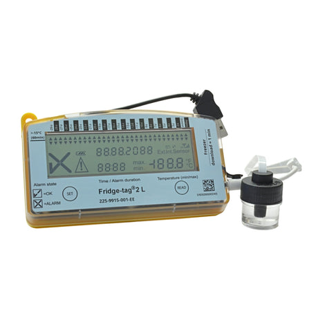 Freezer Vaccine Data Logger with Alarm Fridge-tag® 2L Fahrenheit / Celsius -22° to +131°F (-30° to +55°C) Glycol Bottle Probe Battery Operated - BeHope