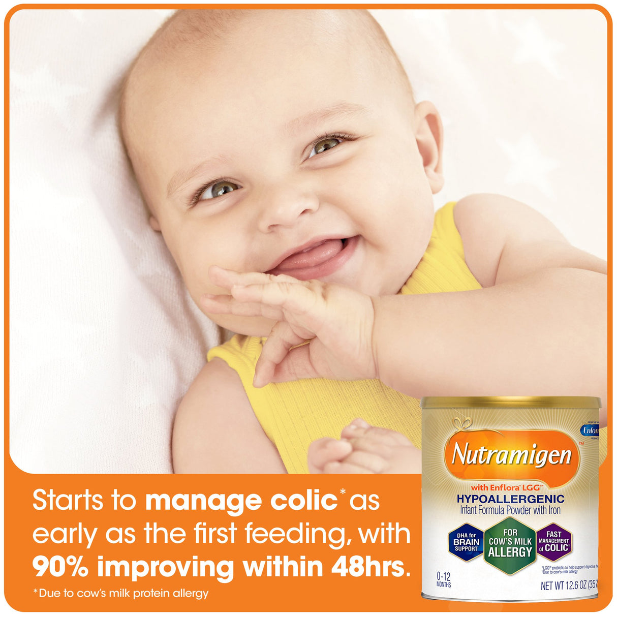 Infant Formula Nutramigen® with Probiotic LGG® Unflavored 12.6 oz. Can Powder Iron Cow's Milk Allergy - BeHope