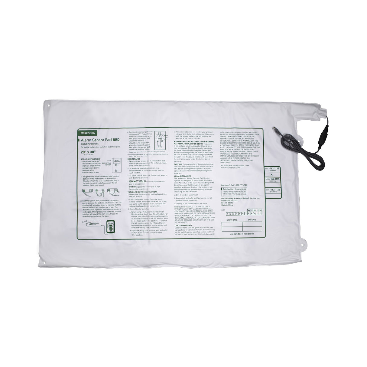 Bed Sensor Pad McKesson Brand 20 X 30 Inch - BeHope
